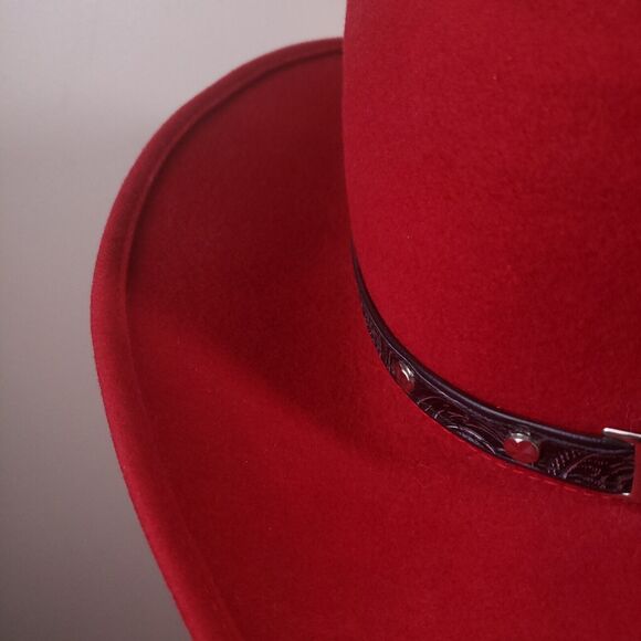 Vintage Little Joe Wool Cowboy Hat Red Made in USA WPL 5923 Size Medium - Picture 6 of 12